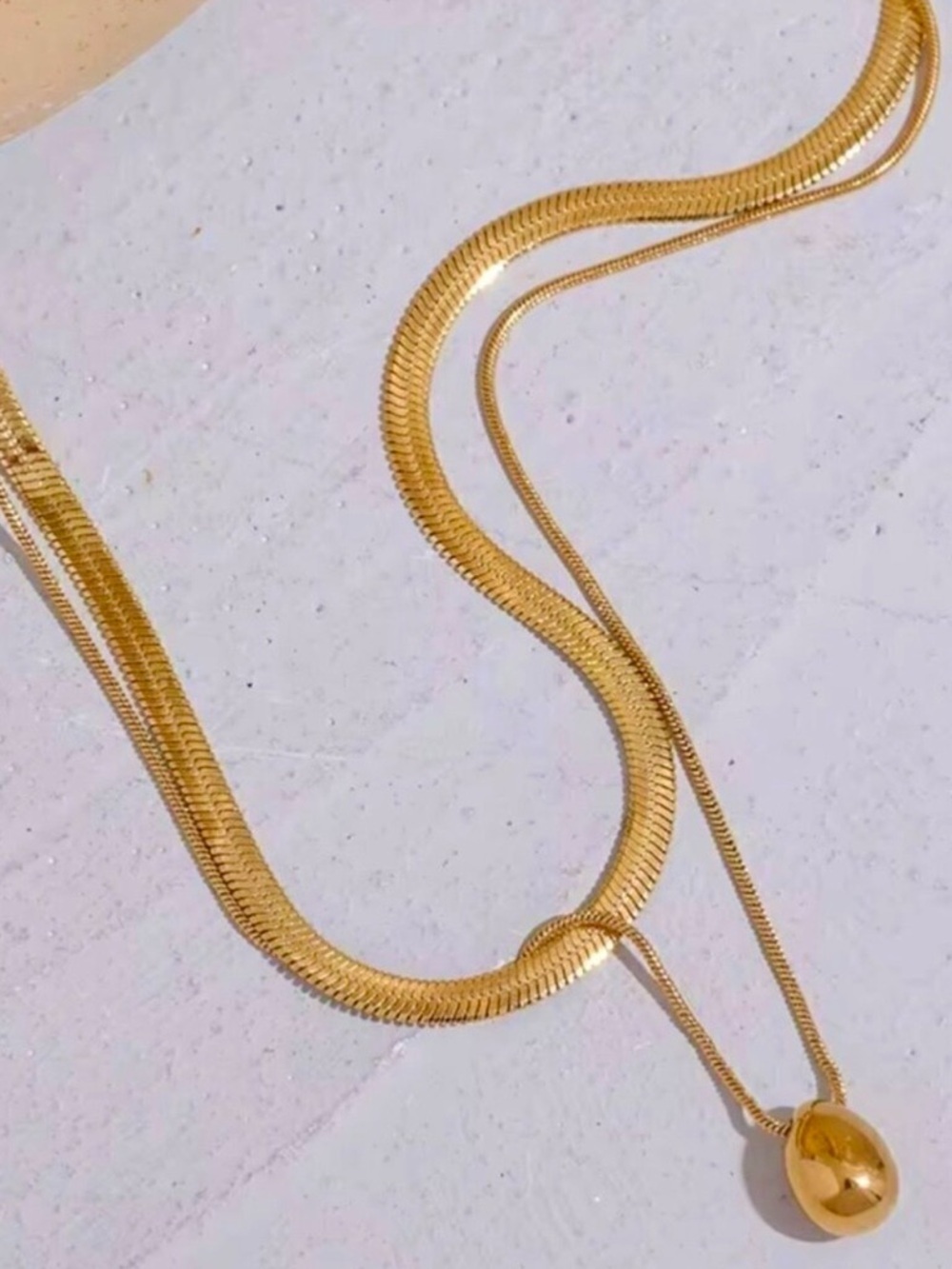 NWT Layered Pendant Necklace Snake Herringbone Chain 18K Gold Plated